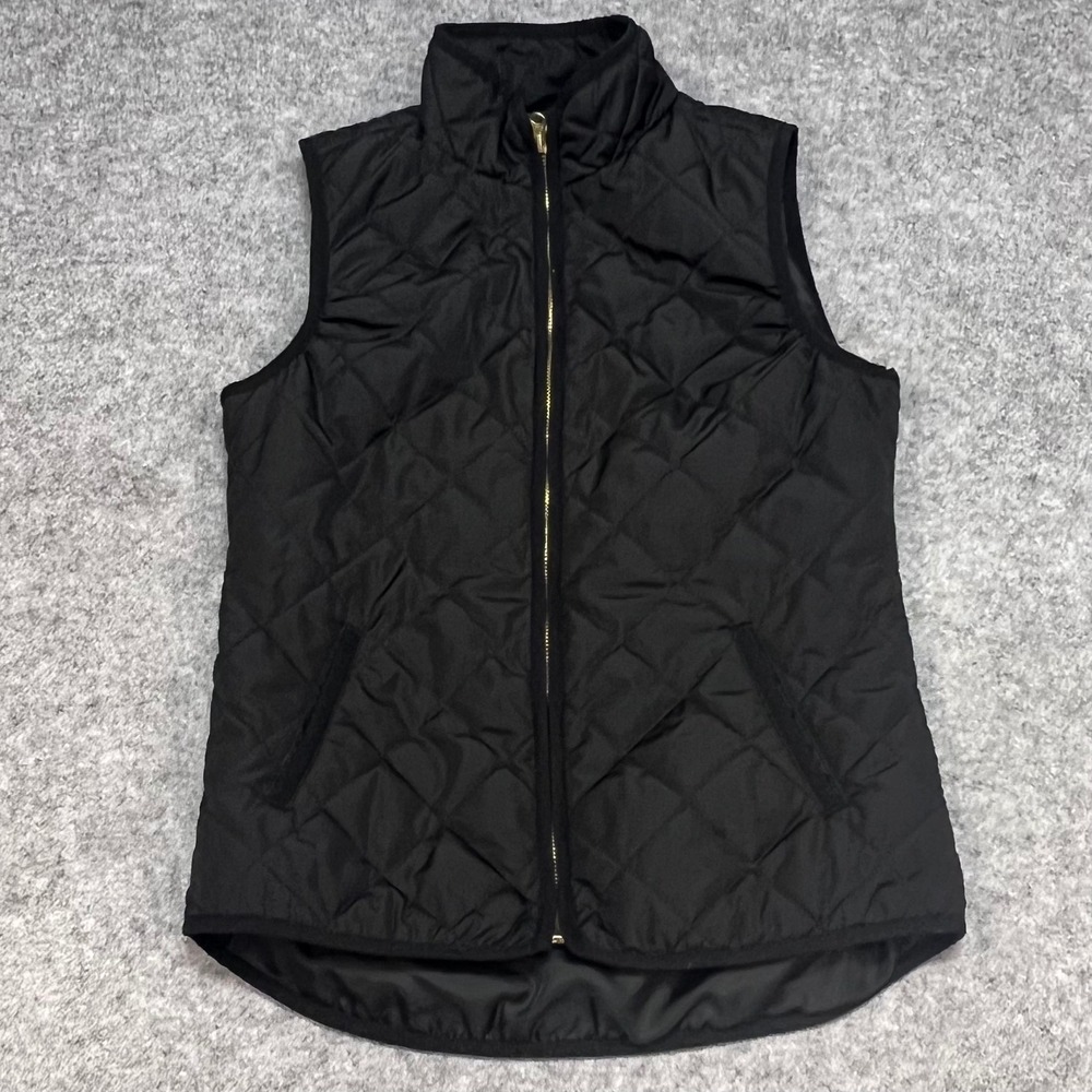 Old Navy Black Quilted Puffer Vest Black Gold Full Zip Stand Collar Women's XS